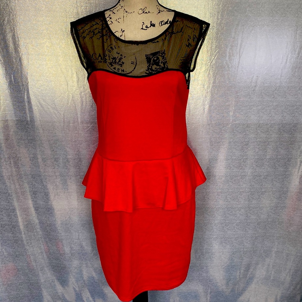 NWT Red Sheer Shoulder Midi Dress